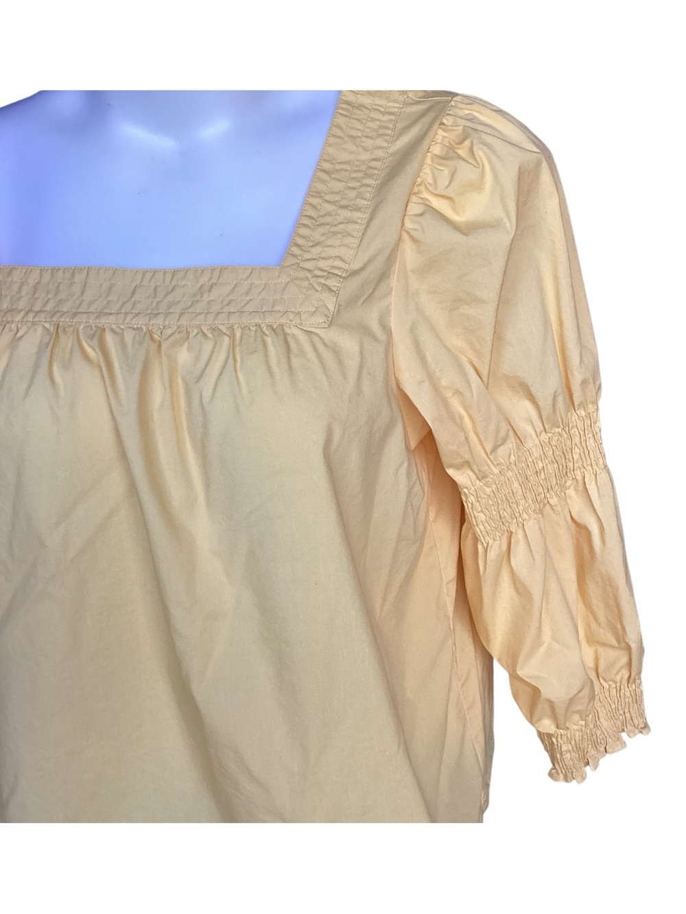 The Pioneer Woman Plus Size 1X Pale Yellow Square-Neck Smocked Sleeve Top - Picture 7 of 11